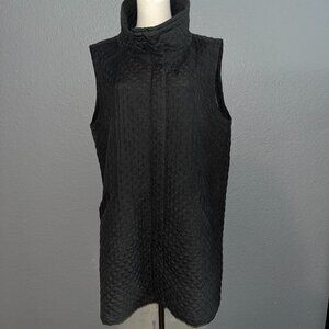 EILEEN FISHER 100% SILK QUILTED LONG LINE FULL ZIP FUNNEL NECK VEST  EUC - Large